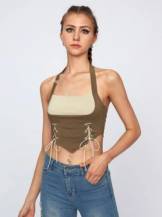 Kollyy Khaki Top Tank Top & Cami 2 Kollyy Khaki Top Tank Top & Cami - Image 2