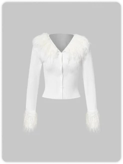 Kollyy Y2k White Fur Button Top Outwear -Tops Sales c56670db3681106dde904efe774b5e36