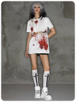 Kollyy Punk White Graffiti Metal Cut Out Halloween Top T-Shirt 12 Kollyy Punk White Graffiti Metal Cut Out Halloween Top T-Shirt -Tops Sales c65403f02d0ac36f713fac1e260ed957