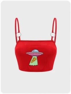 Kollyy Sweet Deep Red Cartoon Color Block Top Tank Top & Cami