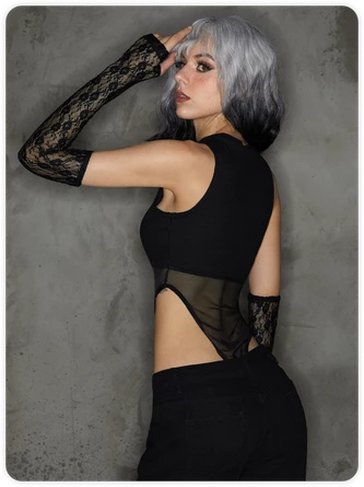 Kollyy Edgy Black Metal Patchwork Letter Cyberpunk Top Bodysuit 7 Kollyy Edgy Black Metal Patchwork Letter Cyberpunk Top Bodysuit - Image 7