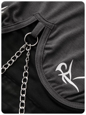 Kollyy Street Gray Graphic Patchwork Metal Chain Top T-Shirt 2 Kollyy Street Gray Graphic Patchwork Metal Chain Top T-Shirt - Image 2