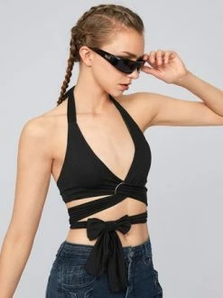 Kollyy Street Black Tie-Up Crossed Front Top Tank Top & Cami 12 Kollyy Street Black Tie-Up Crossed Front Top Tank Top & Cami -Tops Sales c7a994e332e8d9f2488a44de3111fec7