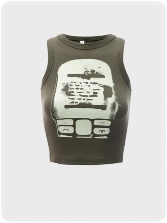 Kollyy Y2K Army Green Graphic Slim Top Tank Top & Cami 1 Kollyy Y2K Army Green Graphic Slim Top Tank Top & Cami