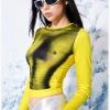 Kollyy Edgy Yellow Body Print Top T-Shirt