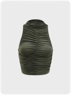 Kollyy Street Green Wrinkled Top Tank Top & Cami