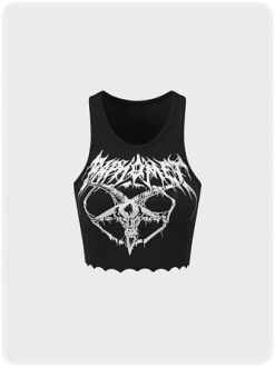 Kollyy Punk Black Graphic Totem Halloween Top Tank Top & Cami