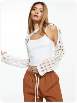 Kollyy White Knit Cropped Top Sweater