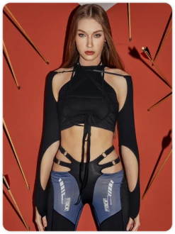 Kollyy Punk Black Lace-Up Design Cut Out Top T-Shirt 20 Kollyy Punk Black Lace-Up Design Cut Out Top T-Shirt -Tops Sales cb9b3246fbd1456b9fc78ca5924aa233