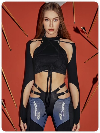 Kollyy Punk Black Lace-Up Design Cut Out Top T-Shirt 9 Kollyy Punk Black Lace-Up Design Cut Out Top T-Shirt - Image 9