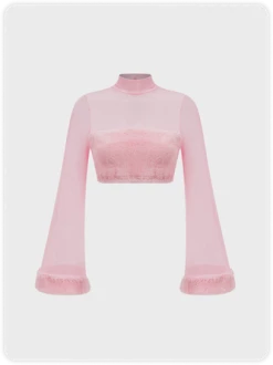 Kollyy Y2k Pink Patchwork Sherpa Mesh Top Women Top