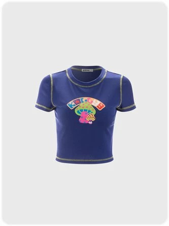 Kollyy Vacation Navy Blue Cartoon Short Sleeves Top T-Shirt 1 Kollyy Vacation Navy Blue Cartoon Short Sleeves Top T-Shirt