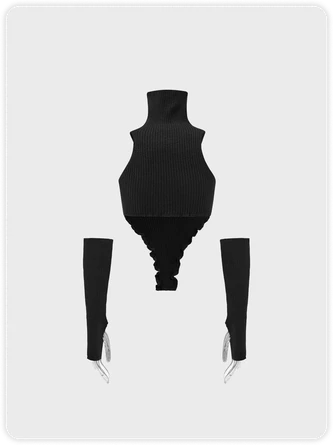 Kollyy Street Black High Neck Irregular Hem Arm Sleeves Top Sweater 8 Kollyy Street Black High Neck Irregular Hem Arm Sleeves Top Sweater - Image 8