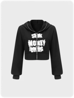 Kollyy Street Black Graphic Hooded Zip Up
