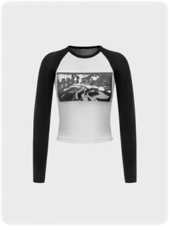 Kollyy Street Black-White Figure Top T-Shirt