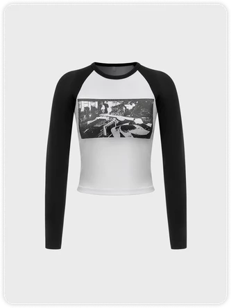 Kollyy Street Black-White Figure Top T-Shirt 1 Kollyy Street Black-White Figure Top T-Shirt