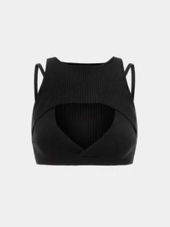 Kollyy Edgy Black Cut Out Cyberpunk Top Tank Top & Cami