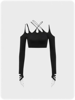 Kollyy Edgy Black Cut Out Backless Design Top T-Shirt