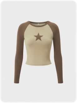 Kollyy Street Khaki Basic Star Top T-Shirt
