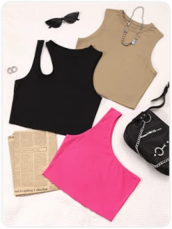 Kollyy Three-Piece Set Street Basic Pac Asymmetrical Design Top Tank Top & Cami