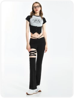 Kollyy Y2K Black Letter Button Back To School Top T-Shirt -Tops Sales d3403c4d2eba6bf9c4e73689f49193e3