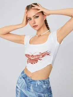 Kollyy Y2K White Butterfly Square Neck Top T-Shirt 17 Kollyy Y2K White Butterfly Square Neck Top T-Shirt -Tops Sales d4d724e01494cdc7111522780d3b412b