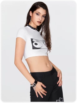 Kollyy Edgy White Body Print Slim Top T-Shirt -Tops Sales d59c24b20e1452b2da9e81dedc15a6e5