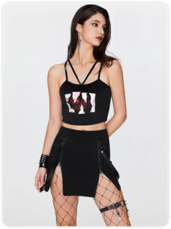 Kollyy Punk Black Lace-Up Design Graffiti Halloween Top Tank Top & Cami 14 Kollyy Punk Black Lace-Up Design Graffiti Halloween Top Tank Top & Cami -Tops Sales d5df547c5efb754a5a13bc4550e97ec5