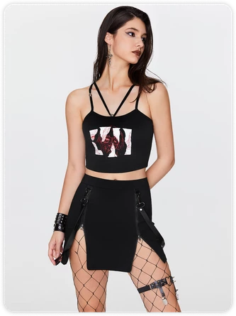 Kollyy Punk Black Lace-Up Design Graffiti Halloween Top Tank Top & Cami 6 Kollyy Punk Black Lace-Up Design Graffiti Halloween Top Tank Top & Cami - Image 6