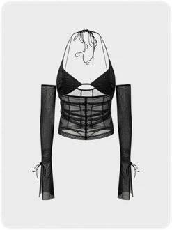 Kollyy Street Black Mesh Lace-Up Design Top Women Top -Tops Sales d5f4f5165d3c380c7c521f338313c8e5