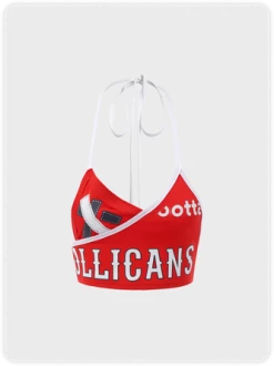 Kollyy Street Red Lace-Up Design Letter Halter Top Tank Top & Cami