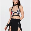Kollyy Punk Black Plaid Skull Removable Straps Top Tank Top & Cami