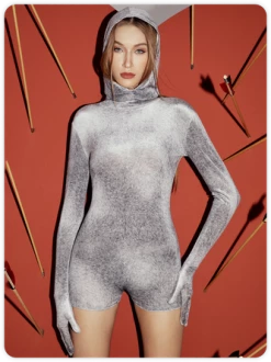 Kollyy Y2k Gray Hooded Top Jumpsuit