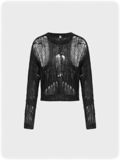 Kollyy Black Ripped Knit Top Sweater -Tops Sales d918ed6ac09ae7b1f15404aa8d64c144