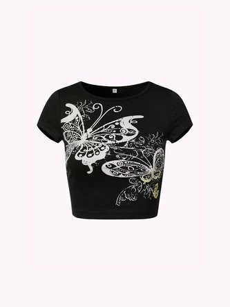 Kollyy Y2K Black Butterfly Short Sleeves Top T-Shirt 1 Kollyy Y2K Black Butterfly Short Sleeves Top T-Shirt