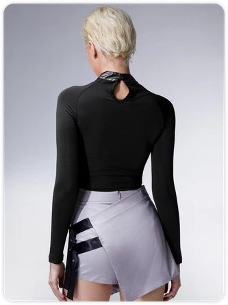 Kollyy Punk Black Patchwork Removable Straps Halloween Top T-Shirt 8 Kollyy Punk Black Patchwork Removable Straps Halloween Top T-Shirt - Image 8