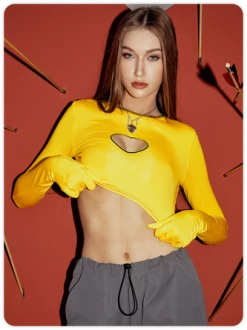 Kollyy Y2k Yellow Cut Out Top T-Shirt -Tops Sales dafee18f29600ec82560493af04383f3