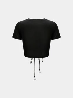 Kollyy Street Black Graphic Drawstring Cut Out Top T-Shirt -Tops Sales db1c3224126180a6b08cab98707e86fb