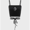 Kollyy Punk Black Lace-Up Design Slim Graffiti Halloween Top Tank Top & Cami
