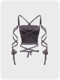 Kollyy Deep Gray Lace-Up Design Tie-Up Top Tank Top & Cami