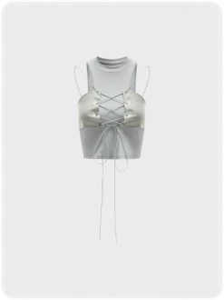 Kollyy Gray Tiered Design Top Tank Top & Cami