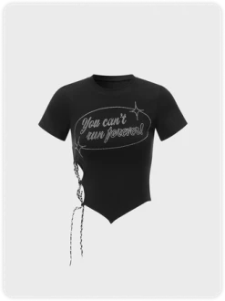 Kollyy Street Black Asymmetrical Design Cut Out Letter Top T-Shirt