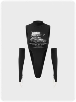 Kollyy Edgy Black Letter Top Bodysuit