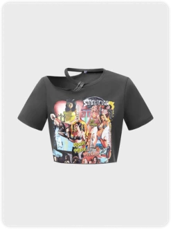 Kollyy Street Gray Cut Out Figure Clip Top T-Shirt