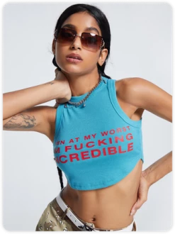 Kollyy Street Blue Letter Top Tank Top & Cami