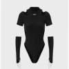 Kollyy Edgy Black Cut Out Asymmetrical Design Cyberpunk Top Bodysuit