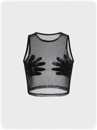 Kollyy Edgy Black Mesh Hand Party Top Tank Top & Cami 4 Kollyy Edgy Black Mesh Hand Party Top Tank Top & Cami - Image 4