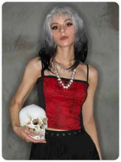 Kollyy Punk Red Mesh Double Layer Halloween Top Tank Top & Cami