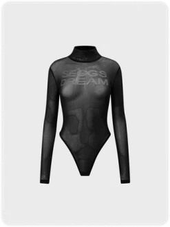 Kollyy Street Black Mesh Hotfix Rhinestone Top Bodysuit