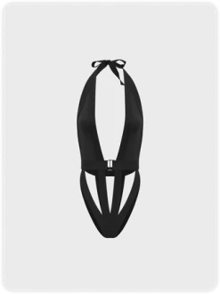 Kollyy Edgy Black V-Neck Cut Out Top Bodysuit